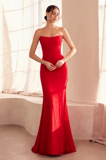 Amoris T702   Strapless Mermaid Formal Gown with Draped Bodice #15 Red frontface vertical thumbnail