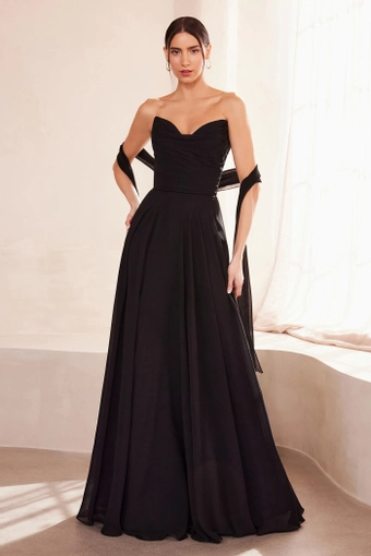 Amoris T703   A-Line Sweetheart Gown with Removable Neck Scarf #9 Black frontface vertical thumbnail