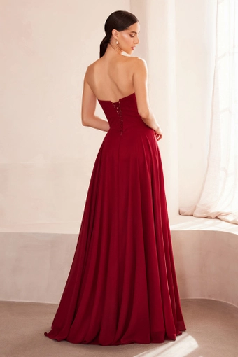 Amoris T703   A-Line Sweetheart Gown with Removable Neck Scarf #41 Burgundy backface vertical thumbnail
