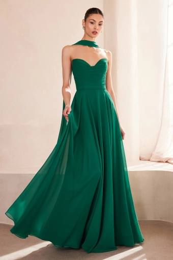 Amoris T703   A-Line Sweetheart Gown with Removable Neck Scarf #15 Emerald frontface vertical thumbnail