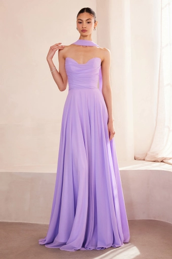 Amoris T703   A-Line Sweetheart Gown with Removable Neck Scarf #13 Lavender frontface vertical thumbnail