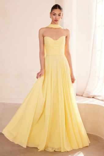 Amoris T703   A-Line Sweetheart Gown with Removable Neck Scarf #31 Light Yellow frontface vertical thumbnail