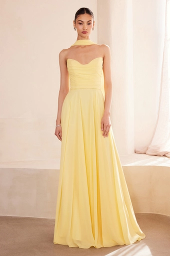 Amoris T703   A-Line Sweetheart Gown with Removable Neck Scarf #30 Light Yellow frontface vertical thumbnail