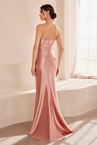 Amoris T704   Strapless Sweetheart Gown with High Slit - Formal Dress #36 Rose Gold backface vertical thumbnail