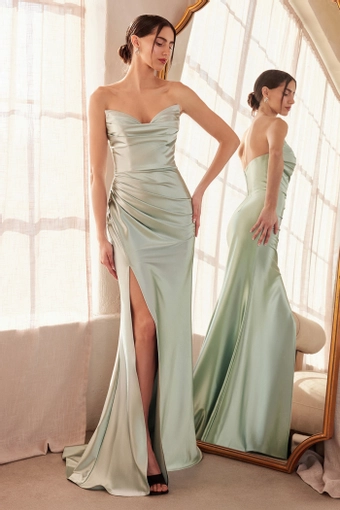Amoris T704   Strapless Sweetheart Gown with High Slit - Formal Dress #27 Sage frontface vertical thumbnail