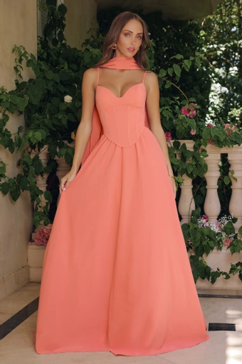 Amoris T711   Elegant A-Line Corset Gown with Sweetheart Neckline #3 Pastel Coral frontface vertical thumbnail