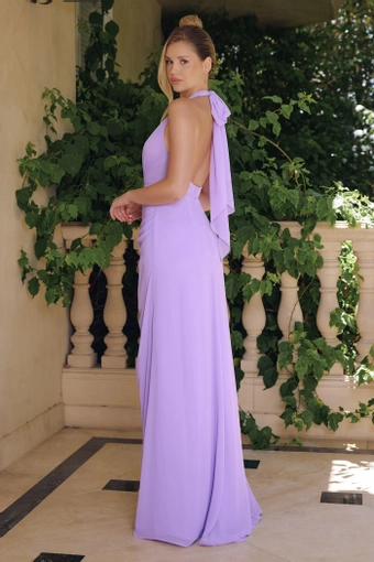 Amoris T713   Elegant Halter Plunging Gown with Slit for Special Occasions #13 Lavender backface vertical thumbnail