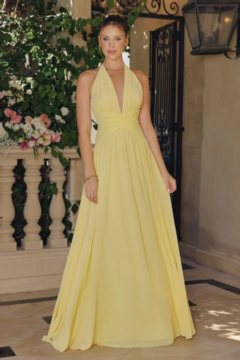 Amoris T715   Elegant Halter A-Line Gown with Plunging Neckline #6 Light Yellow frontface vertical thumbnail