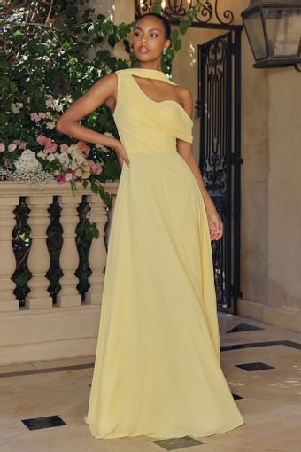 Amoris T716   One-Shoulder Draped A-Line Gown for Formal Occasions #5 Light Yellow frontface vertical thumbnail