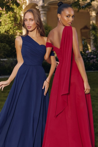 Amoris T716   One-Shoulder Draped A-Line Gown for Formal Occasions #16 Navy frontface backface vertical cropped thumbnail