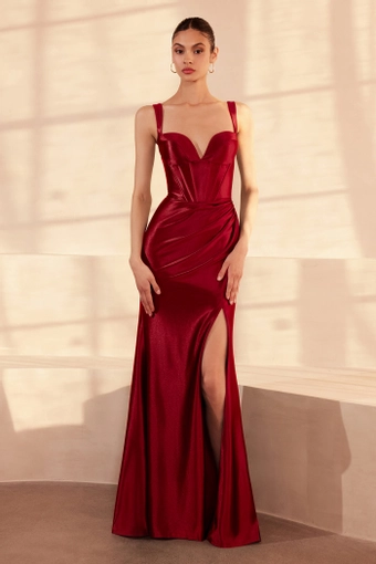 Amoris T813   Glamorous Sweetheart Corset Gown with High Slit #4 Deep Red frontface vertical thumbnail