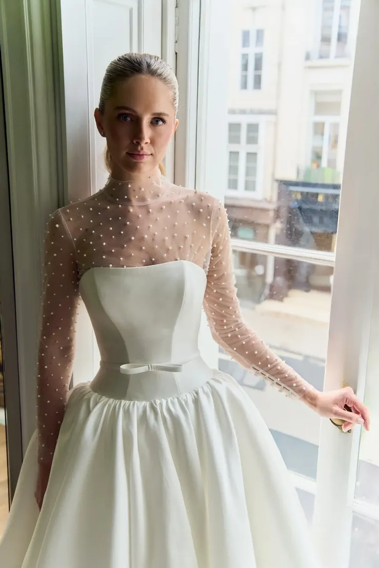 caroline wedding dress designer Influencer Caroline Vazzana on Staircase in Christian Siriano Wedding Dress