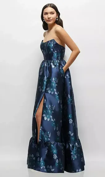 Dessy Collection 3152BRD   Elegant Strapless A-Line Gown with Slit and Pockets #1 frontface vertical thumbnail