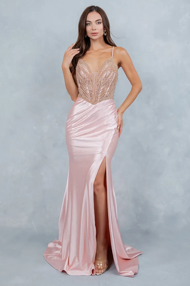 open lace back dress Cinderella Divine KV1129 Fitted Prom Dress with Sweetheart Neckline – The  Gown Galleria main image 0