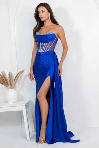 Cinderella Couture 8454J Rhinestone Satin Drape #5 frontface vertical thumbnail