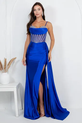 Cinderella Couture 8454J Rhinestone Satin Drape #1 frontface vertical thumbnail