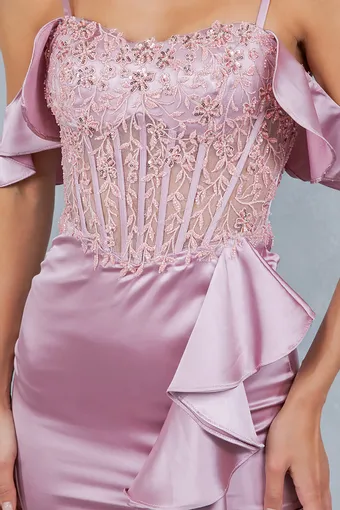 Cinderella Couture 8461J Embo Lace Ruffle Satin #23 frontface vertical cropped thumbnail