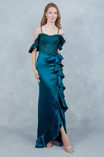 Cinderella Couture 8461J Embo Lace Ruffle Satin #5 frontface vertical thumbnail