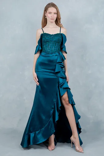 Cinderella Couture 8461J Embo Lace Ruffle Satin #0 default frontface vertical thumbnail