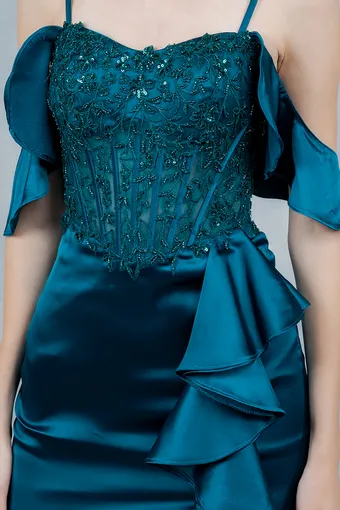 Cinderella Couture 8461J Embo Lace Ruffle Satin #22 frontface vertical cropped thumbnail