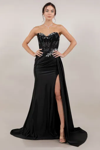 Cinderella Couture 8511J Rhinestone Shiny Satin Drape #5 frontface vertical thumbnail