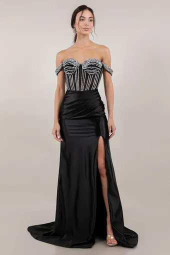 Cinderella Couture 8514J Rhinestone Off Shoulder Sleeve Satin #2 frontface vertical thumbnail