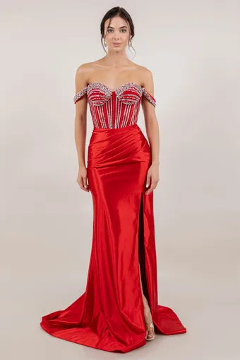 Cinderella Couture 8514J Rhinestone Off Shoulder Sleeve Satin #0 default frontface vertical thumbnail