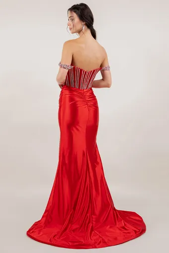 Cinderella Couture 8514J Rhinestone Off Shoulder Sleeve Satin #6 backface vertical thumbnail