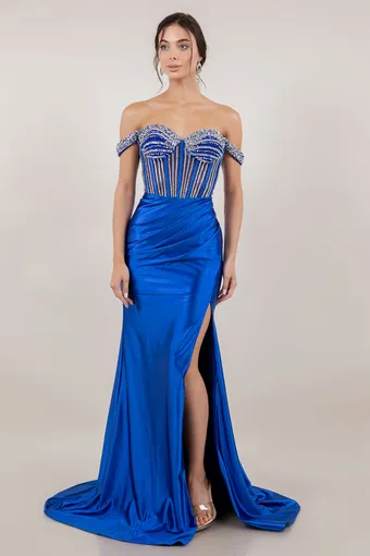 Cinderella Couture 8514J Rhinestone Off Shoulder Sleeve Satin #3 frontface vertical thumbnail