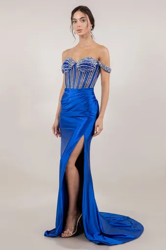 Cinderella Couture 8514J Rhinestone Off Shoulder Sleeve Satin #1 frontface vertical thumbnail