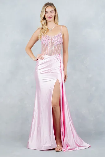 Cinderella Couture 8593J 3D Floral Stone Strap Drape Satin #0 default frontface vertical thumbnail