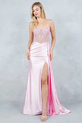 Cinderella Couture 8593J 3D Floral Stone Strap Drape Satin #3 frontface vertical thumbnail