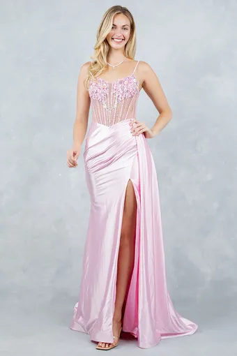 Cinderella Couture 8593J 3D Floral Stone Strap Drape Satin #2 frontface vertical thumbnail