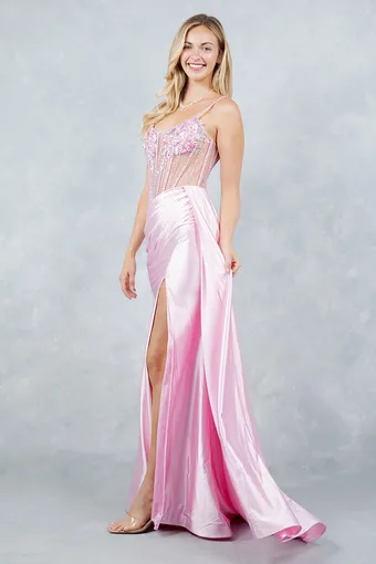 Cinderella Couture 8593J 3D Floral Stone Strap Drape Satin #1 frontface vertical thumbnail