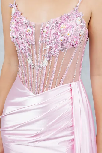 Cinderella Couture 8593J 3D Floral Stone Strap Drape Satin #5 frontface vertical cropped thumbnail