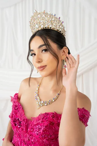 Cinderella Couture 8111J 3D Applique Lace Embo Beades On Tulle #4 frontface vertical cropped thumbnail