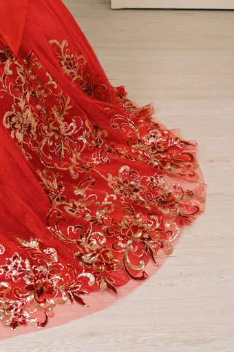 Cinderella Couture 8420JQ Gold 3D Applique Florals And Beads On Tulle #23 vertical cropped thumbnail