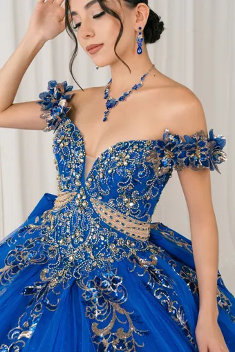 Cinderella Couture 8420JQ Gold 3D Applique Florals And Beads On Tulle #19 frontface vertical cropped thumbnail