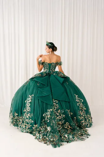 Cinderella Couture 8420JQ Gold 3D Applique Florals And Beads On Tulle #10 backface vertical thumbnail