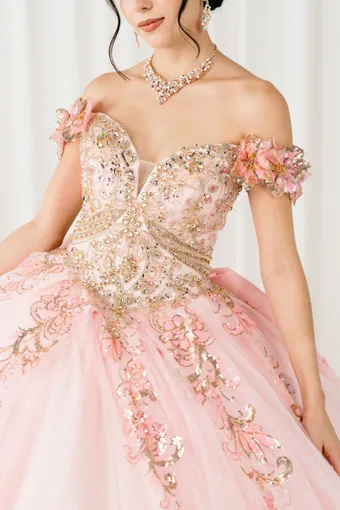 Cinderella Couture 8420JQ Gold 3D Applique Florals And Beads On Tulle #18 frontface vertical cropped thumbnail