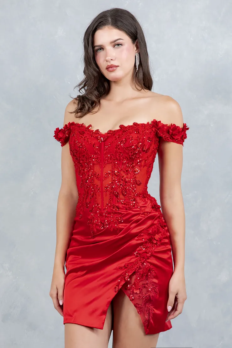cinderella homecoming dress Glitter Sequin Beaded Short Cocktail by LaDivine CD0226 a full lining keeps everything sleek through movement Short Homecoming Dress by LaDivine