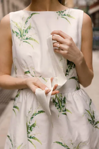 Lula Kate Style #White Lily of the Valley Silk Twilly #1 frontface vertical thumbnail