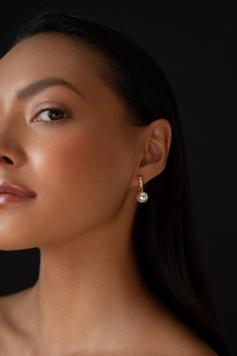 Jenny Yoo AB07 Pave Huggie Pearl Drop Earring #0 default vertical thumbnail