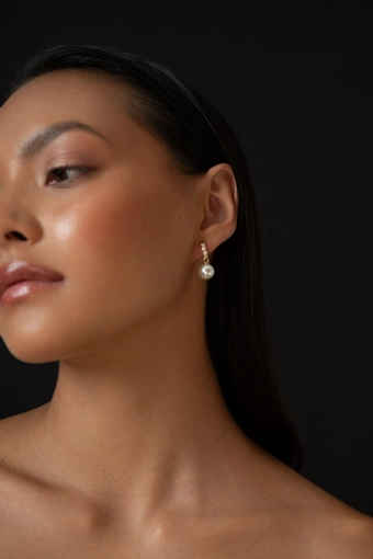 Jenny Yoo AB07 Pave Huggie Pearl Drop Earring #1 vertical thumbnail