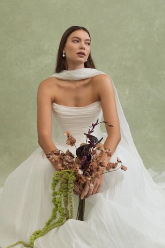 Jenny Yoo SC12682 Iridescent Chiffon Bridal Scarf #4 frontface vertical cropped thumbnail