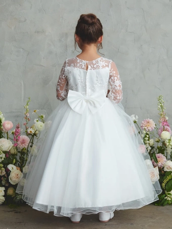 Tip Top Kids 5881   Girl's Long Sleeve A-Line Gown with Back Bow #4 backface vertical thumbnail