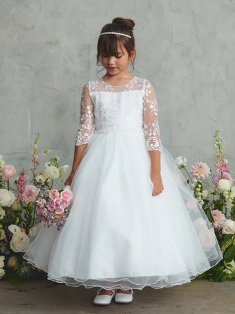 Tip Top Kids 5881   Girl's Long Sleeve A-Line Gown with Back Bow #2 frontface vertical thumbnail