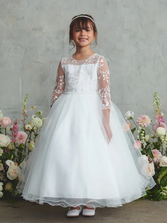 Tip Top Kids 5881   Girl's Long Sleeve A-Line Gown with Back Bow #1 frontface vertical thumbnail