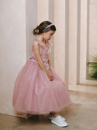 Tip Top Kids 5891   Enchanting Tulle A-Line Flower Girl Gown for Occasions #1 frontface vertical thumbnail