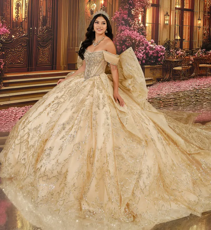 Princesa by Ariana Vara Style #PR30245 #0 default Champagne/Gold frontface vertical picture